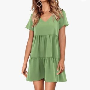 Amoretu sage green casual short sleeve dress